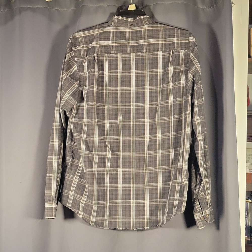 Haggar Men's Big & Tall LT Plaid Woven Cotton/Poly Button-Down Shirt Gray/White - Picture 9 of 14